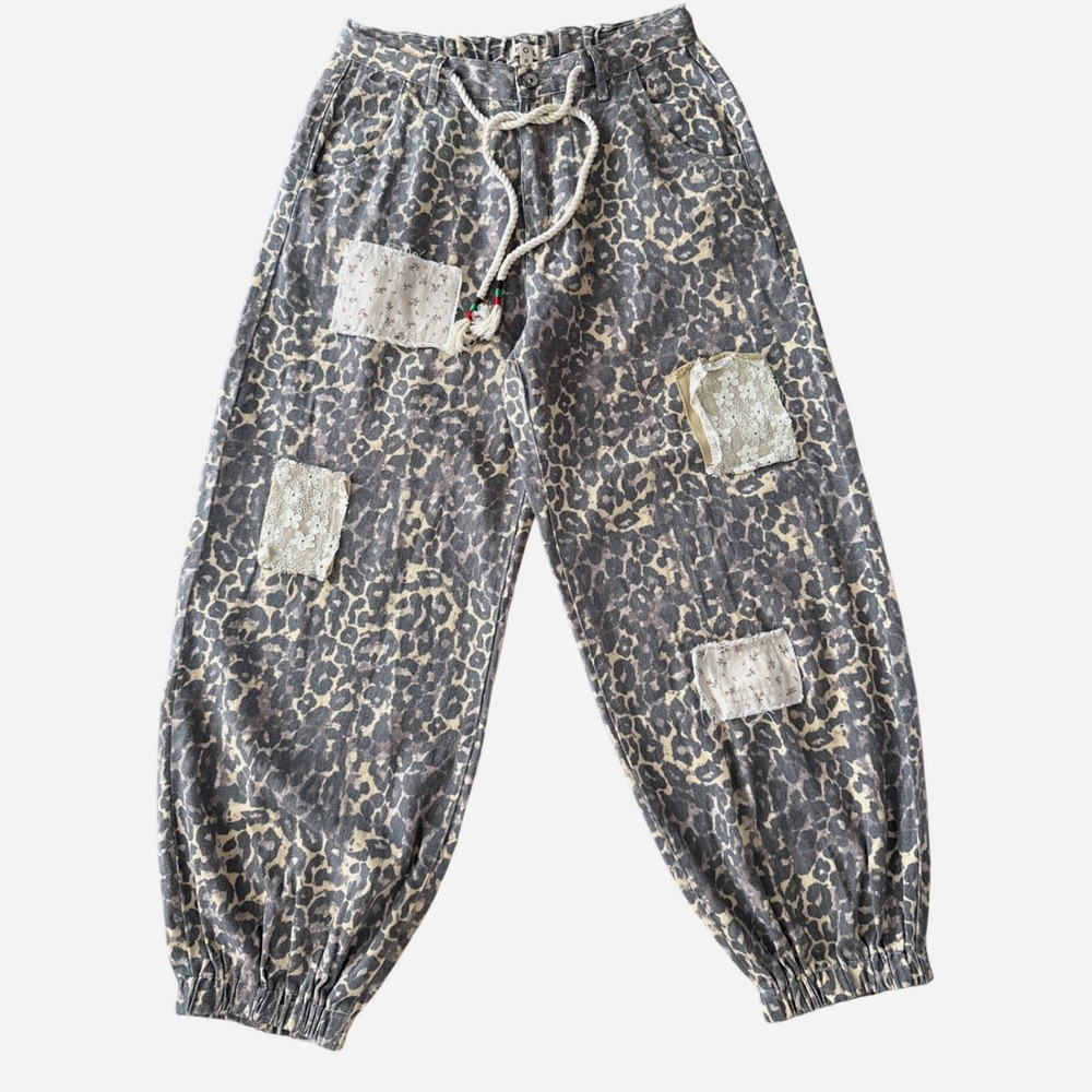 POL Womens Boho Leopard Patchwork Jogger Pants Sm… - image 3